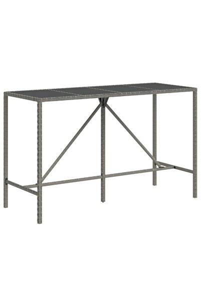 vidaxl Bar table with glass top, grey, 180x70x110 cm, polyrattan