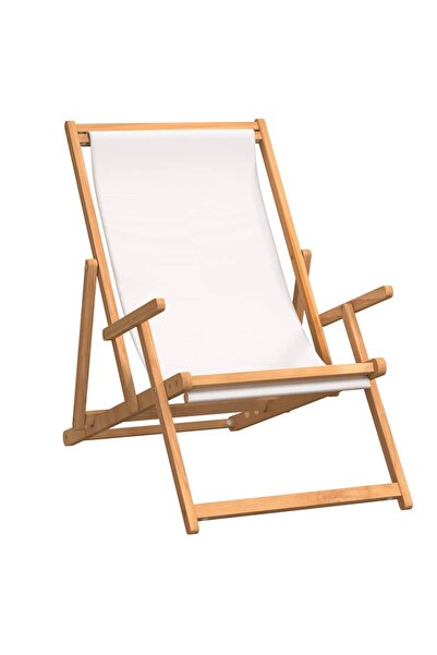 vidaxl Scaun de plajă pliabil, crem, lemn masiv de tec