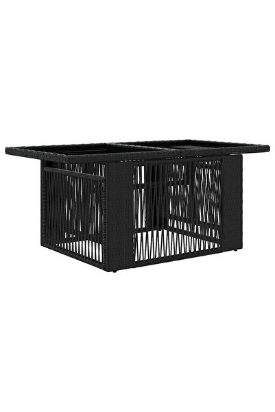 vidaxl Black Garden Table 100 x 55 x 37 cm PE Rattan and Glass