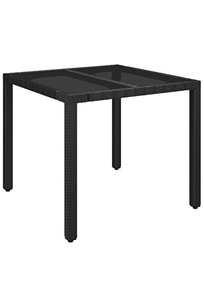 vidaxl Garden table with glass top, black, 90x90x75 cm, polyrattan