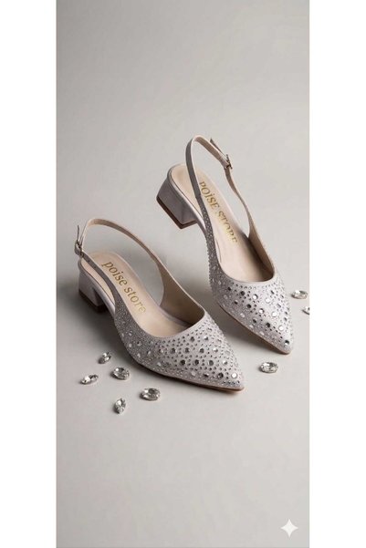 Poise store Women's Satin Stone Short Heel Shoes
