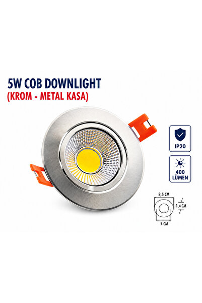 Lampist 5W Metal, Krom Kasa Cob Downlıght 6500K