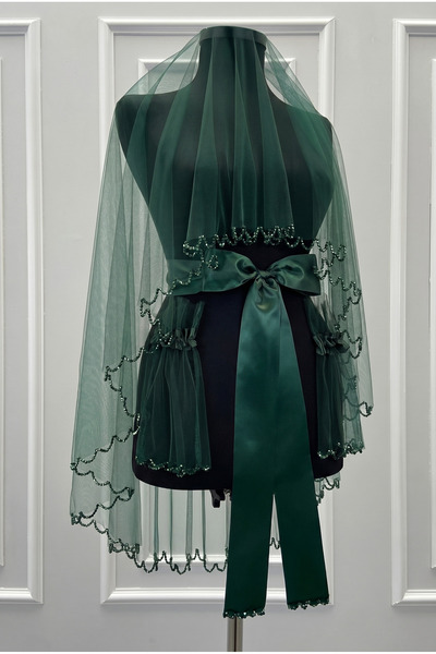 ZEYMERADE Emerald Green Bridal Veil Set, Sparkling Crystal Stone Embellished,...