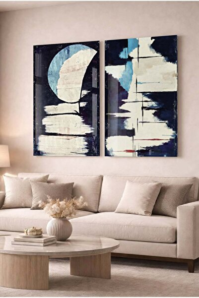 Zevahir Mobilya Dekorasyon Set de 2 tablouri decorative din sticlă, abstracte...