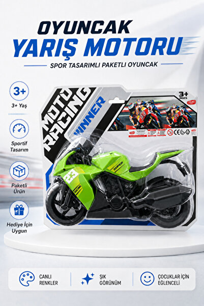 GÜZELYÜZ AVM Oyuncak Yeşil Yarış Motorsikleti 28cm Racing Moto Yarış Motoru P...