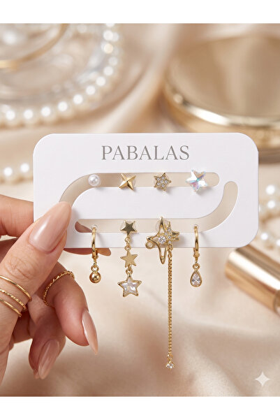 PABALAS Gold Color Brass Earring Set 8 Pairs 16 Pieces Tarnish Resistant Star...