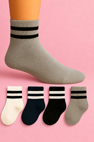 ZENGİN Pack of 4 Seamless Tennis Socks for Children |   Breathable Cotton Cas...