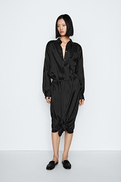 Massimo Dutti Büzgülü çizgili midi etek - STUDIO