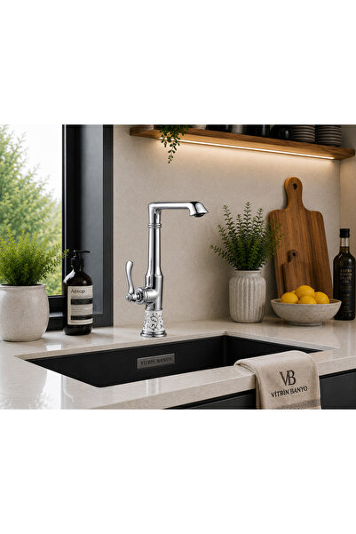 vb vitrinbanyo Chrome Brass Ceramic Detailed Retro Kitchen Sink Faucet – Sing...