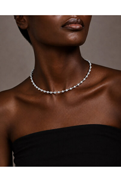 HoneyMoney Oréline Silver Zirkon Taşlı Açık Form Sert Choker Kolye