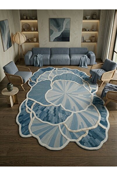 Rugs Modern Halı SDT Mavi Lacivert Renkli Modern Organik Formlu Pastel Minima...