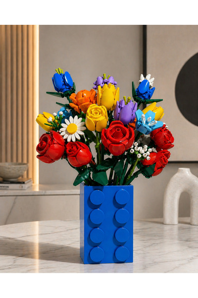 Heners Vase Compatible with Lego Flowers Gift Vase S Cobalt (Flowers Not Incl...