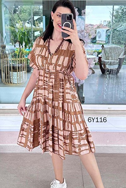 İnce Topuk Elastic Waist Viscose Dress 6Y116