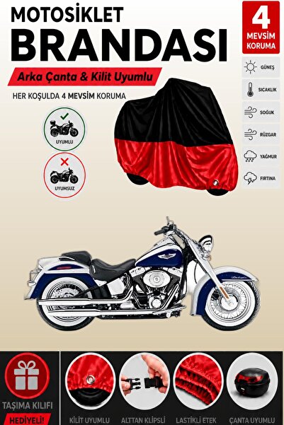 Cemku Double Black Top - Red Bottom, Rear Bag Compatible Harley-Davidson Soft...