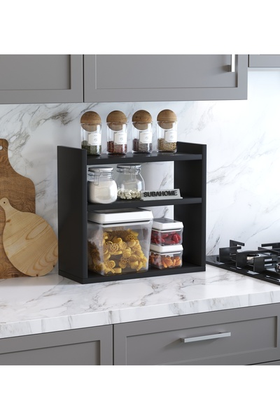 subahome %100 Mdf - 40 Cm Tezgah Üstü Siyah Şık Baharatlık Masa Üstü Düzenley...