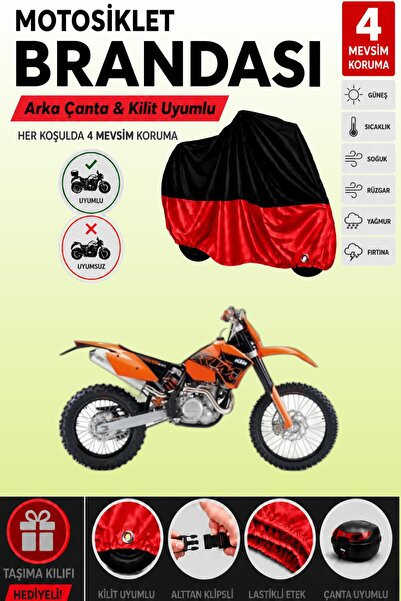 Cemku Double Black Top - Red Bottom, Rear Bag Compatible Ktm 450 Exc Motorcyc...