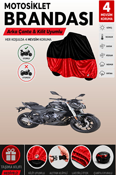 Cemku Double Black Top - Red Bottom, Rear Bag Compatible Voge 500 R Motorcycl...