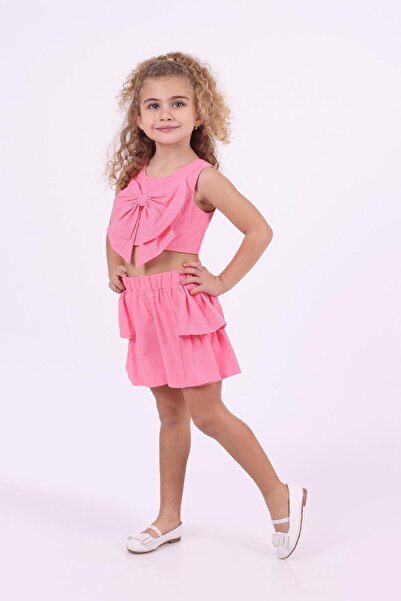 Minigimin Cicileri Set pentru fetițe cu fundiță și pantaloni scurți - Fuchsia