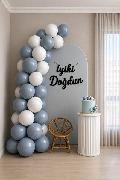 Mosby Fırtına Mavisi Beyaz Balon Zinciri Seti İyiki Doğdun Yazılı Doğum Günü ...