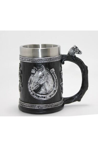 Mestore 3d embossed horse bust stainless steel mug - alk4475