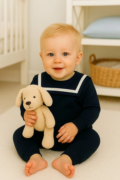 MBK GARDEN Baby Boy Hooded Winter Sailor Collar Snap-On Romper