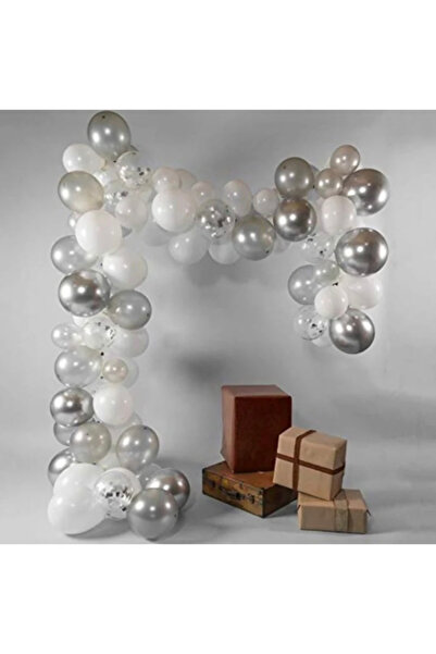 Partihane White Silver Chrome Confetti Balloon Chain Set - 5 Meters