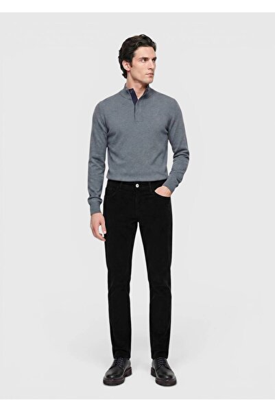 Ramsey Pantaloni negri, uni, țesuți, slim fit, din catifea, casual, din amest...