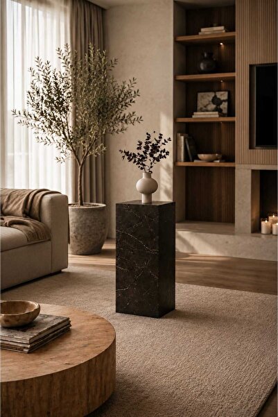 CRAFT HOUSE ART DESIGN Craft House Siyah Mermer Desenli Ahşap Kaide Çiçeklik ...