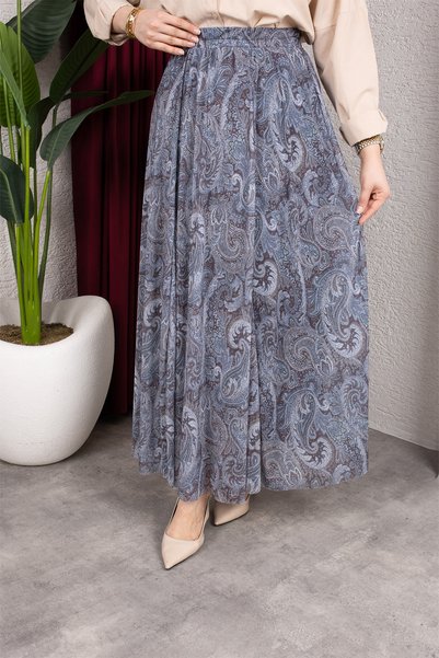 Sfg Life Moda Asymmetrical Cut Ethnic Pattern Lined Tulle Hijab Skirt