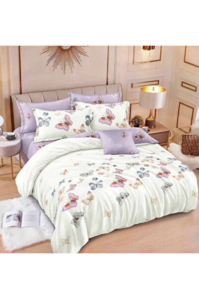 Pucioasa Set de lenjerie de pat Finet, 6 piese, Lila, cu fluturi colorați - R585
