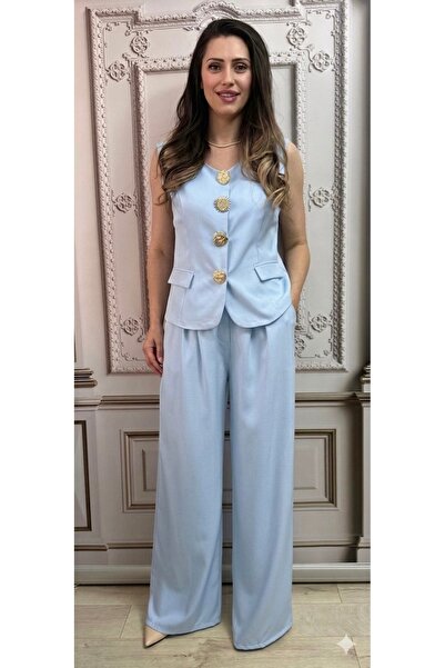 OnlyForYou Costum Elegant din Două Piese: Vestă și Pantaloni Wide-Leg cu Tali...