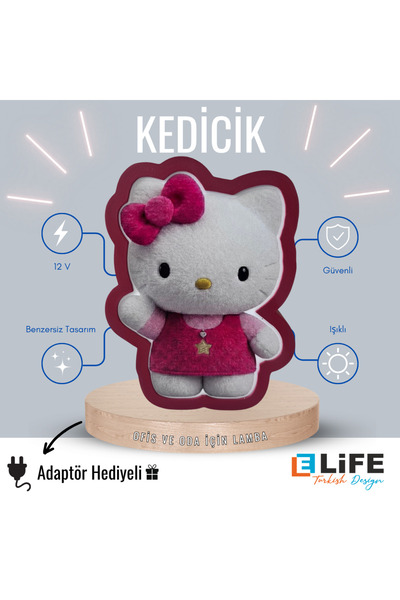 ELiFE Turkish Design Kedicik Masa ve Gece Lambası
