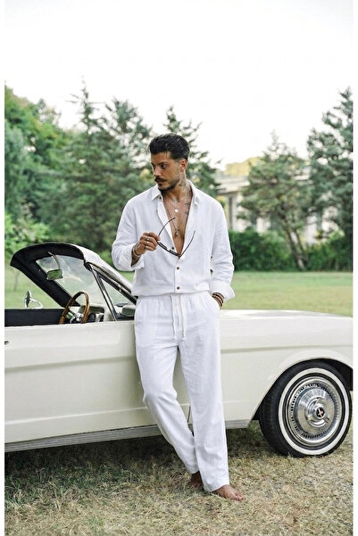 OUTFİT MAN Linen Oversize Set White