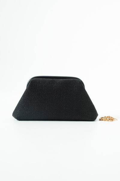 DEV 3 ADAM Geantă de mână și de umăr tip clutch cu model de paie negre