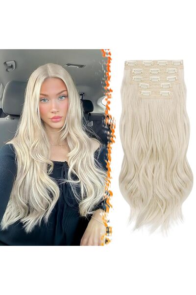 Barsdar Layered Pearl Platinum Blonde Soft Wavy Clip-in Hair Extensions for W...