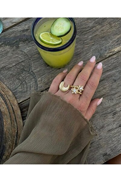 Mope Accessories Ayarlanabilir Gold Renk Yıldız Taşlı ve Modern Dokulu 2’li Y...