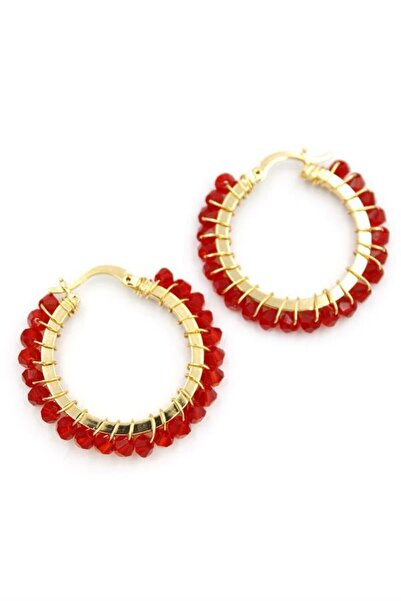 atastore2017 Crystal Bead Hoop Earrings - Red