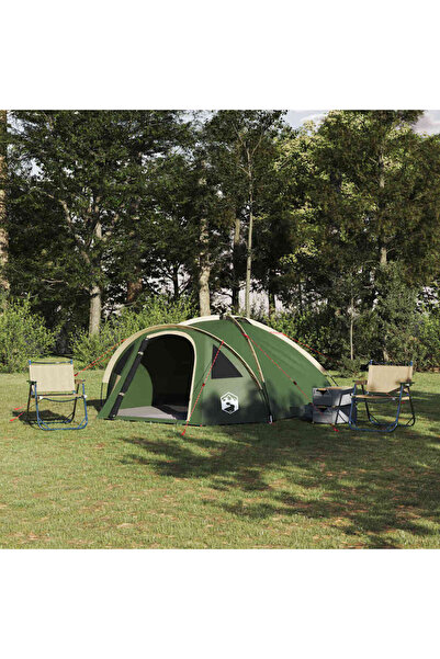 vidaxl Cort de Camping cu acoperis Verde 308 x 268 x 130 cm Poliester