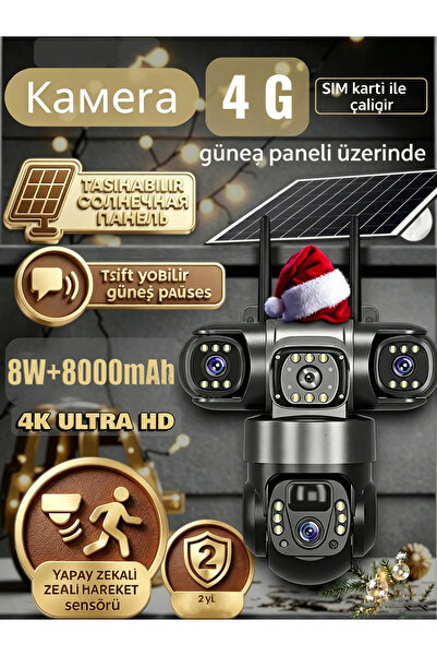 Dobest 3 kamera güneş paneli ile çalışan güvenlik kamerası 4K, SIM kartlı uyg...