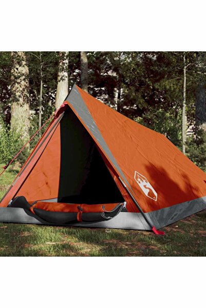 vidaxl Cort de camping pentru 2 persoane, gri/portocaliu, impermeabil