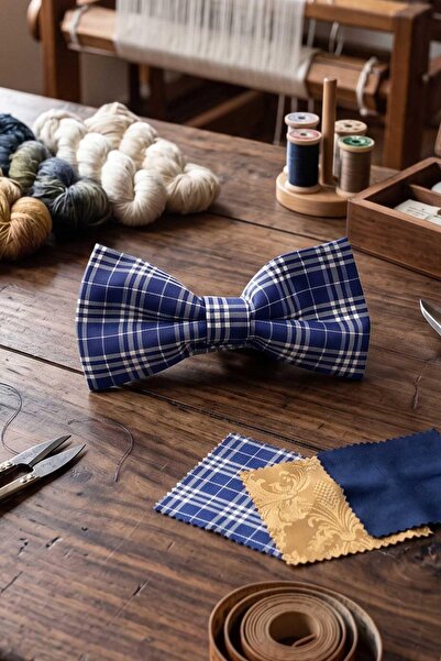 Kravatkolik Blue Plaid Silk Bow Tie Sb238