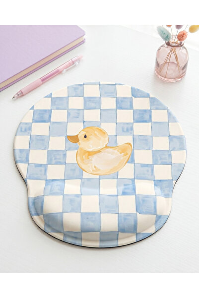 matizya Mavi Kareli Ördek Desenli Bilek Destekli Oval Mousepad 19x23 cm Ergon...