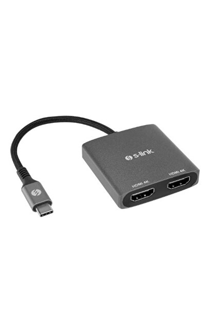 S-LINK SWV-USBC026 محول معدني رمادي اللون من النوع C إلى منفذين HDMI بدقة 4K@...