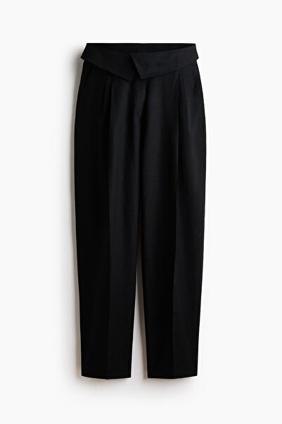 H&M Keten Karışımlı Beli Katlanır Pantolon