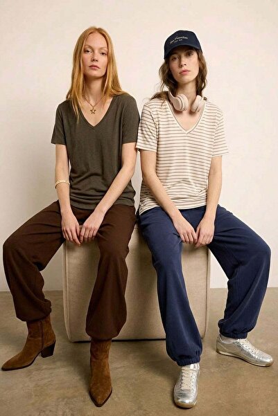 COTENCONCEPT 2 Pieces V-Neck Basic Viscose Blend T-Shirt