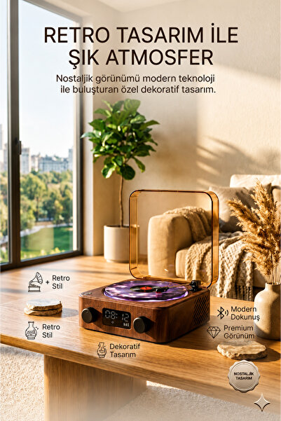 Maybax Retro Plak Tasarımlı Bluetooth Hoparlör Beyaz Gürültü Cihazı FM Radyo ...