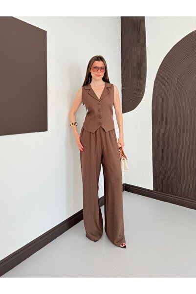 timagna Women's Top and Bottom Set with Buttons, V-Neck Vest and Wide-Leg Pan...