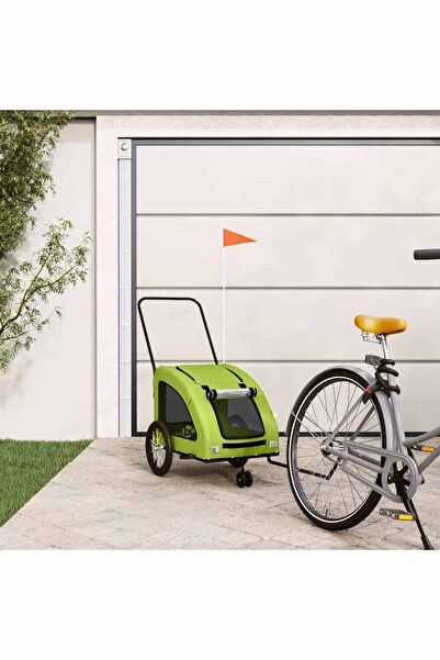 vidaxl Remorcă de bicicletă animale companie, verde textil oxford/fier
