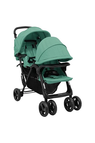 vidaxl Tandem twin stroller, green, steel
