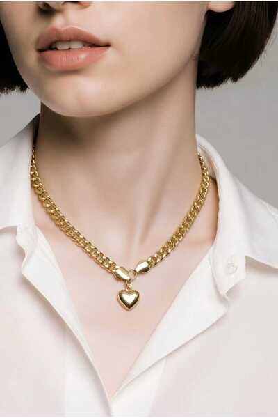NN Lant Ramy inima 6 mm latime ,otel inoxidabil ,placat cu aur 14 k